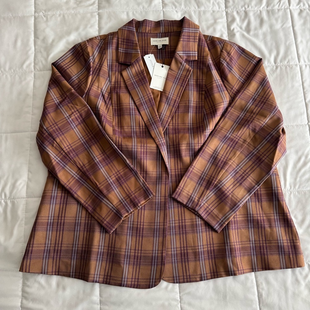 Skies Are Blue Cassie Plaid Boyfriend Blazer Size 2X NWT